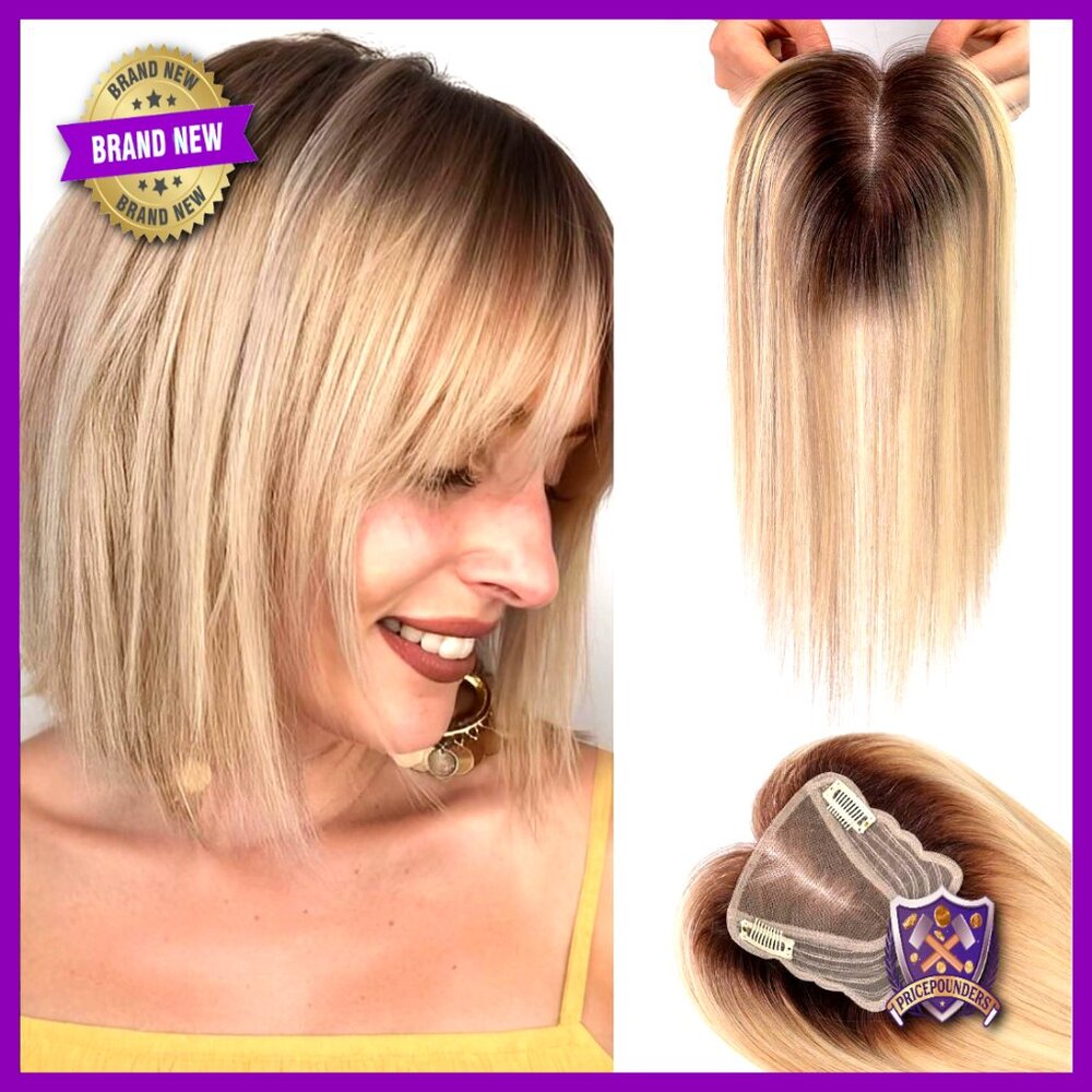 Human Hair Topper With Bangs Hand-Tied Swiss Lace Base For Volume